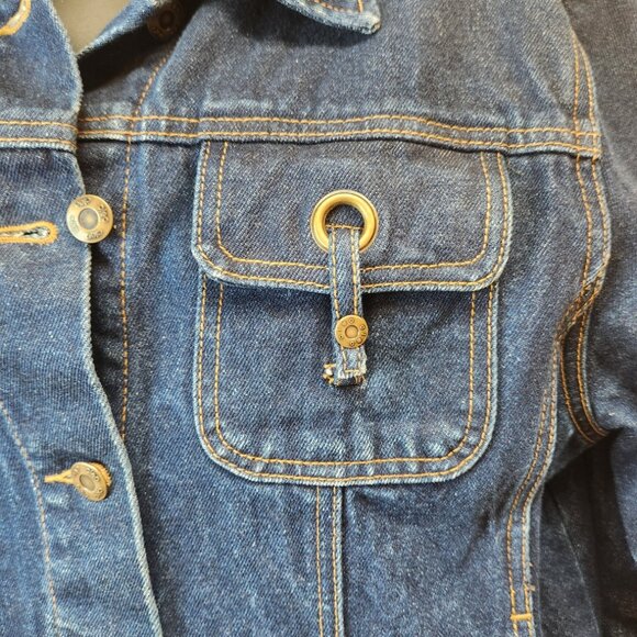 [L] Cleo Cotton Denim Jacket with 4 Pockets Women's Size Large Button Front - Picture 4 of 14
